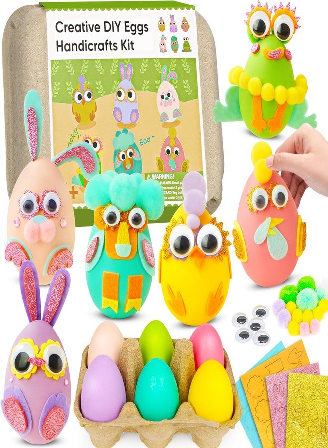 CZTCDP 6 Pcs Plastic Easter Egg Set - Pom Poms, Felt Egg Decorations DIY Craft Hunts Activity Kits, Christmas Easter Art Activity Gifts for Home-School Kids, Both Boys and Girls Age 2-6 - Image 1